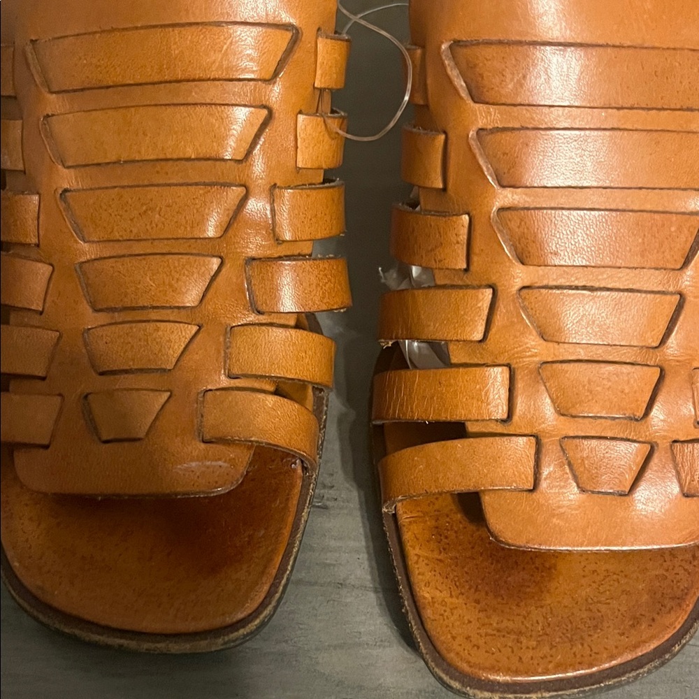 Ralph Lauren collection Brown Leather Strappy Block-Heel Mules new